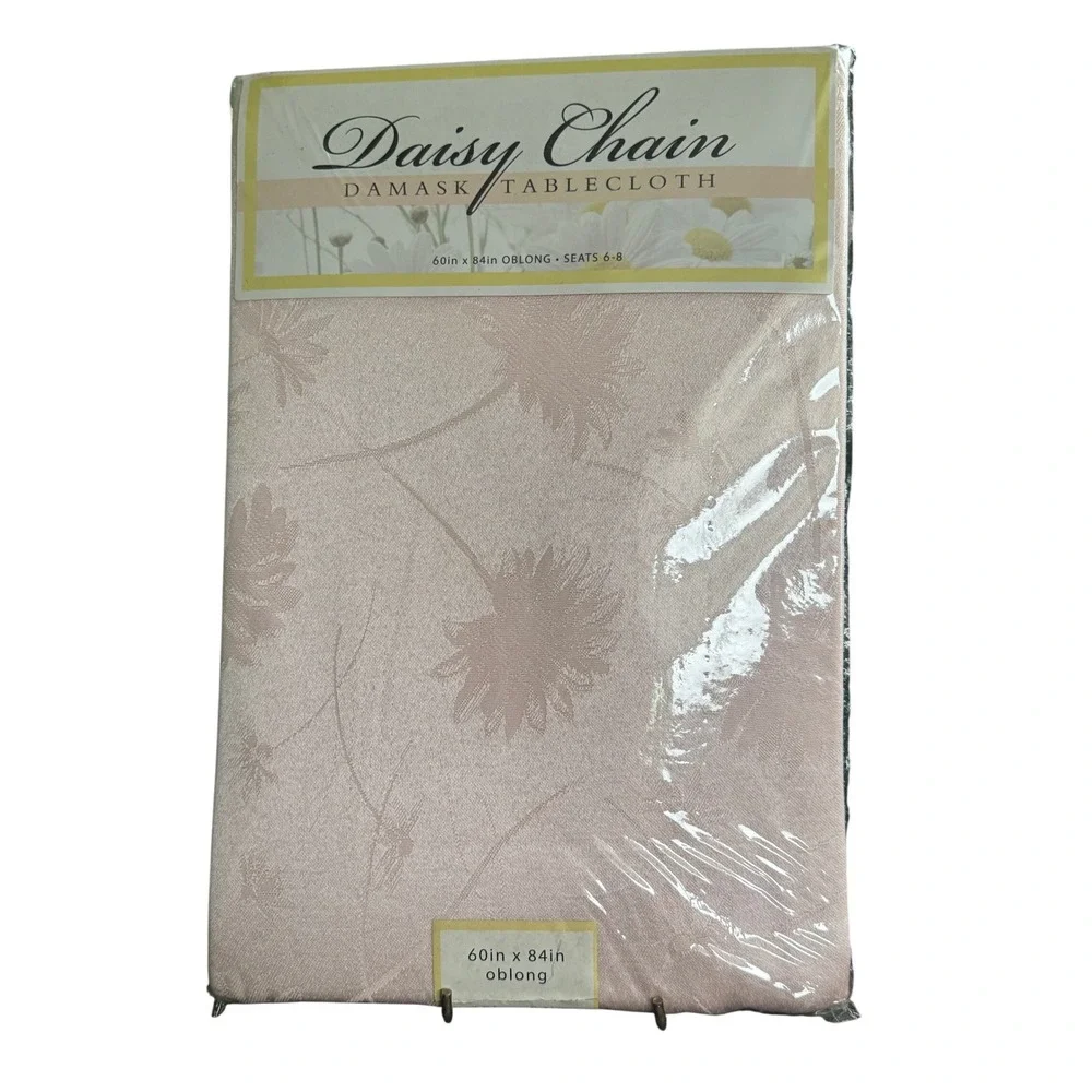 Daisy Chain Damask Tablecloth Pink Oblong 60x84 Floral Cotton Blend Seats 6-8
